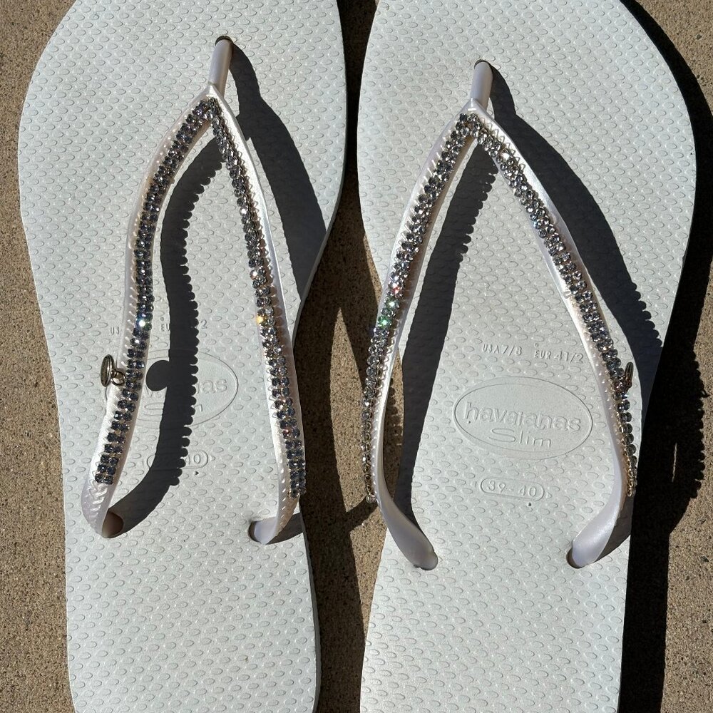 SLIM White Havaianas with Swarovski Crystals 7 or 8